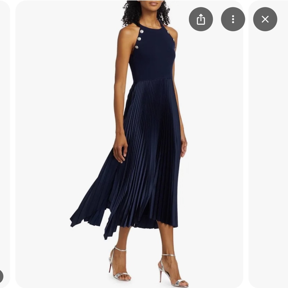 REISS Navy Pleated Dress